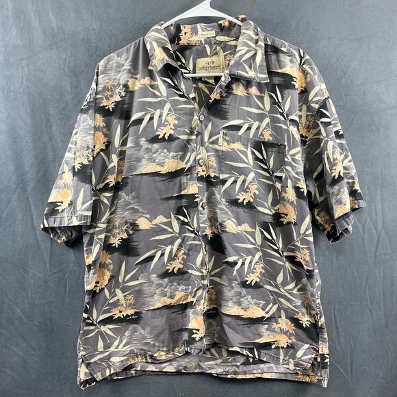 Sunset Breeze Hawaiian Large Shirt Volcanoes Plants Mountains Ocean Palm Trees - Picture 1 of 9